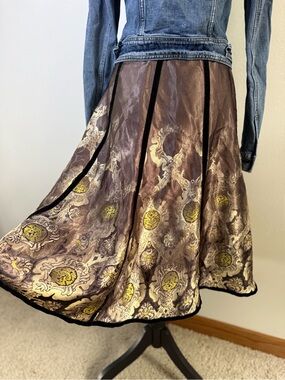 Apostrophe Metallic Brocade Midi Skirt Bronze Gold Velvet Size 2